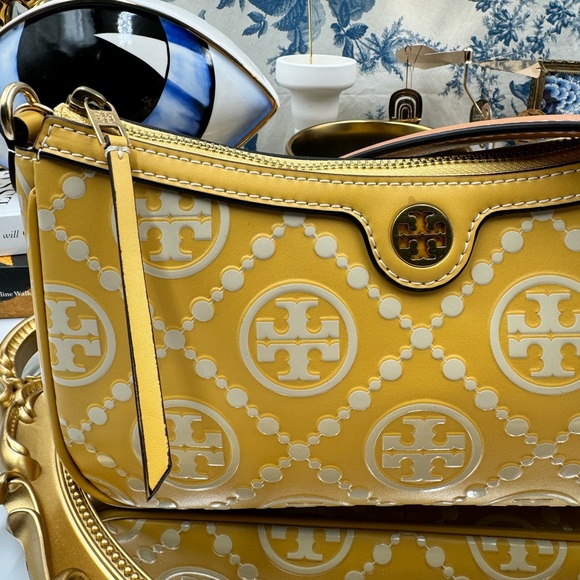 🆕 TORY BURCH 🧿 NWOT T Monogram Embossed Studio, Golden Sunset - AUTHENTICATED - Picture 13 of 16